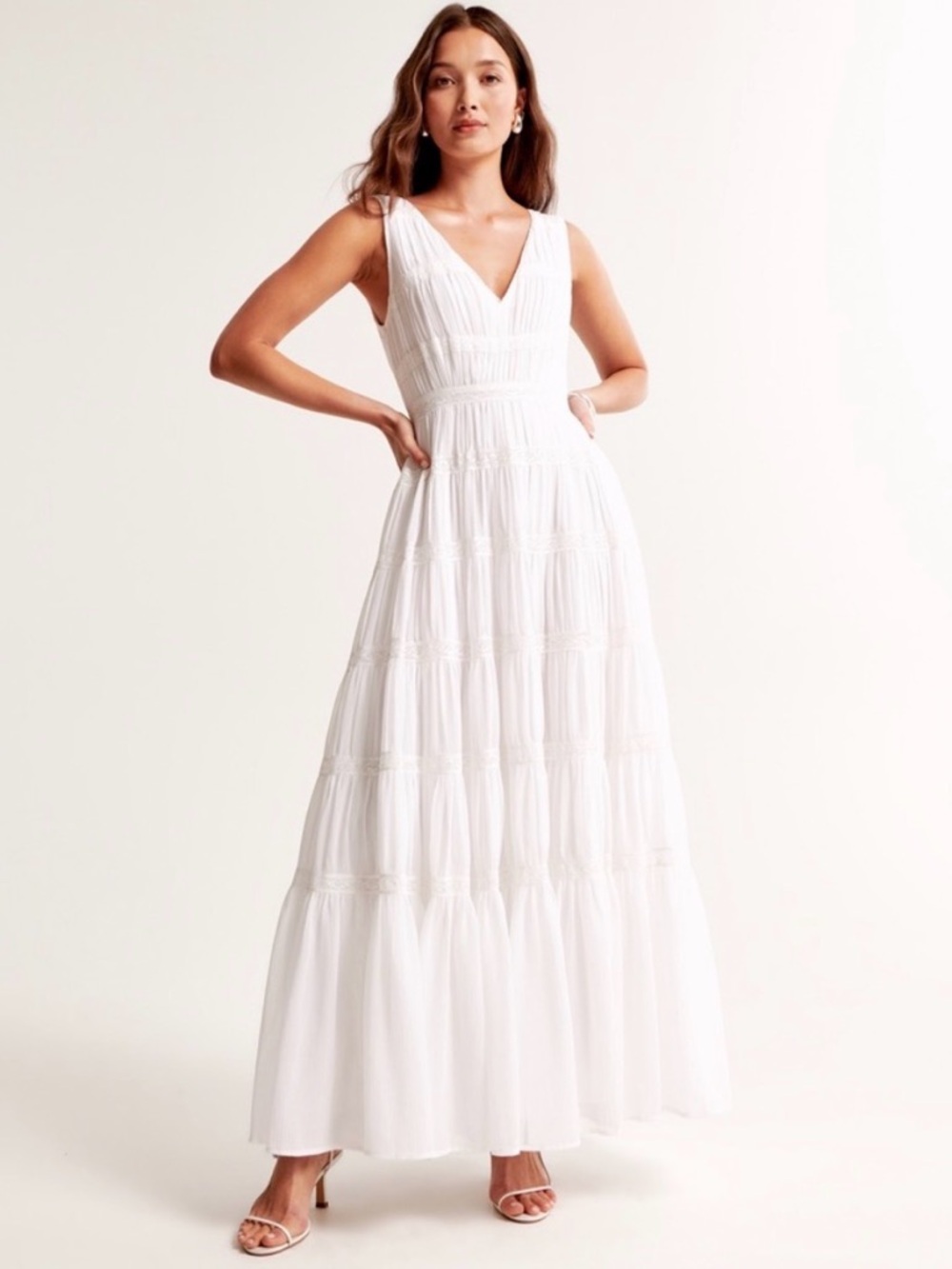 EUC Abercrombie & Fitch White Sleeveless V-Neck Tiered Maxi Dress